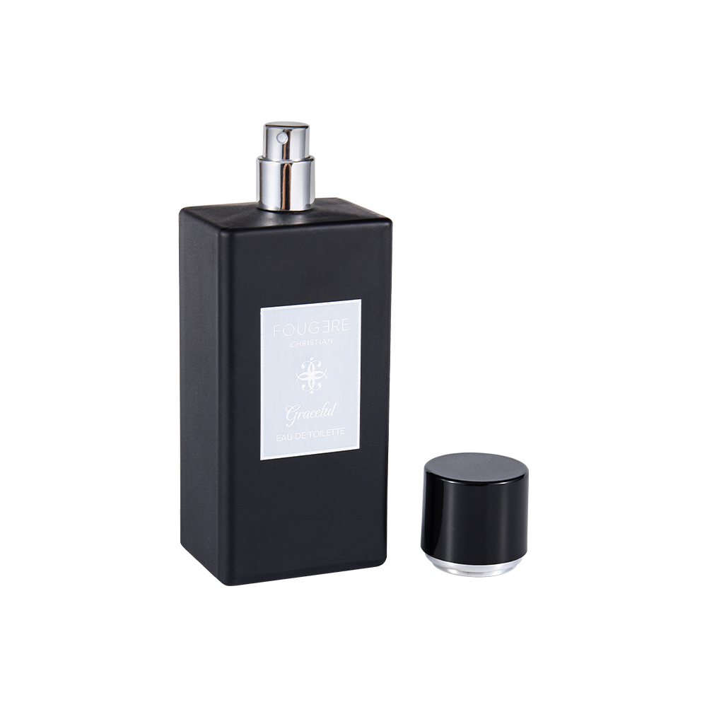KY1481-WJ2360 Flacon de parfum din sticlă neagră mată de 100 ml cu capac negru lucios