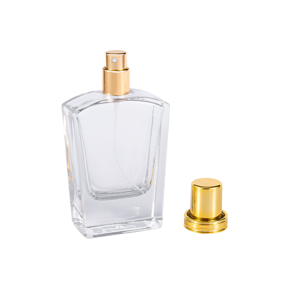 KY10-WJ436 Flacon de parfum din sticlă transparentă de 50 ml cu capac de aur strălucitor UV