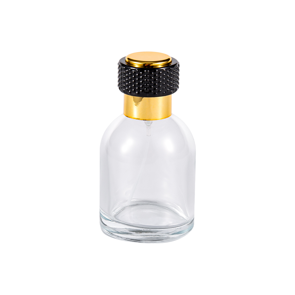 GC3986-WJ816 Flacon de parfum din sticlă transparentă de 50 ml cu capac din plastic auriu UV și parte neagră