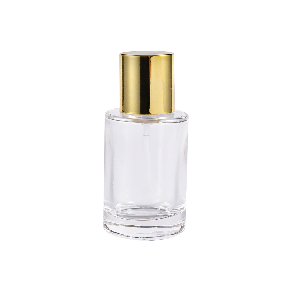 GC4004-WJ2388 Flacon cilindric transparent de sticlă de parfum UV Bright Gold PP Capac din plastic