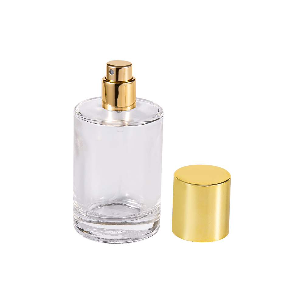 GC4004-WJ2388 Flacon cilindric transparent de sticlă de parfum UV Bright Gold PP Capac din plastic