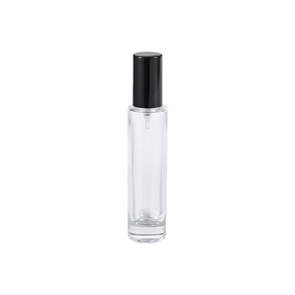 GC4423-WJ2369 Flacon de parfum din sticlă transparentă de 30 ml cu capac cilindric din PP negru lucios