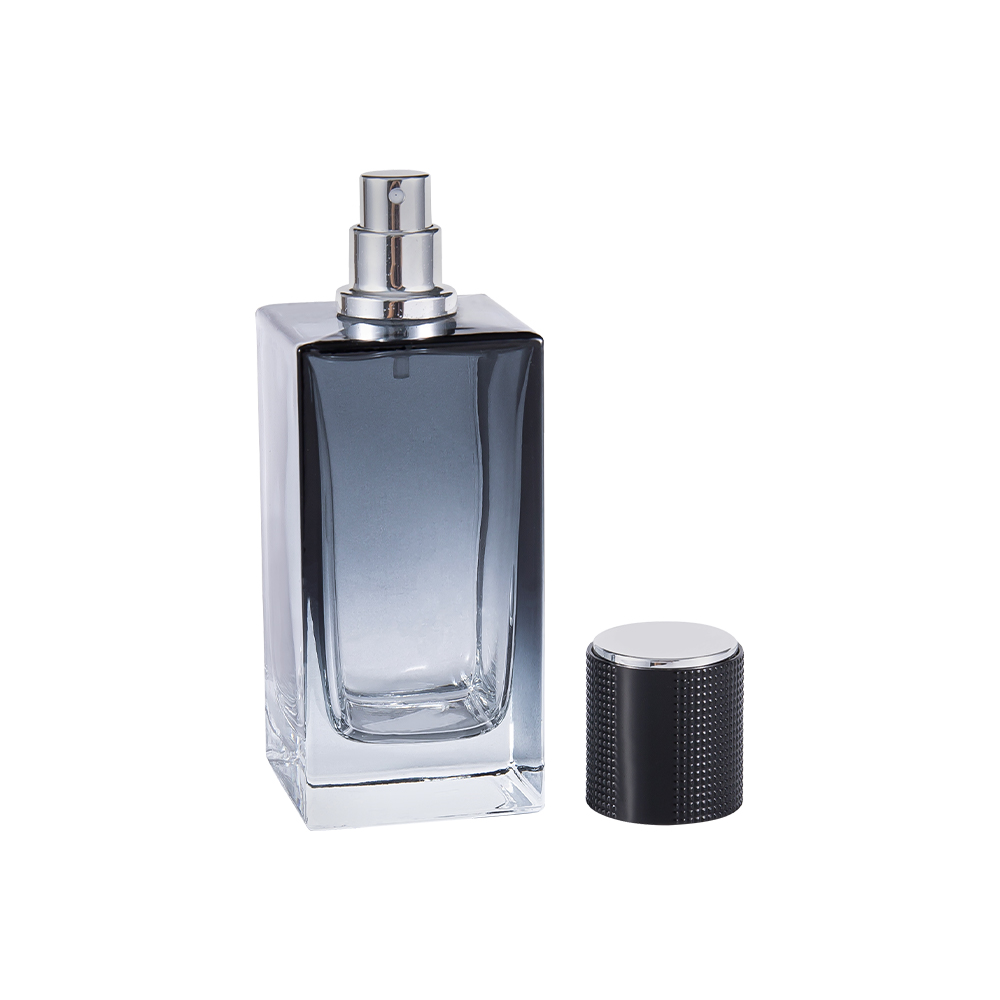 KY368-WJ2271 Flacon de parfum dreptunghiular din sticlă de 50 ml cu acoperire în degrade, capac din plastic ABS, căptușeală argintie UV