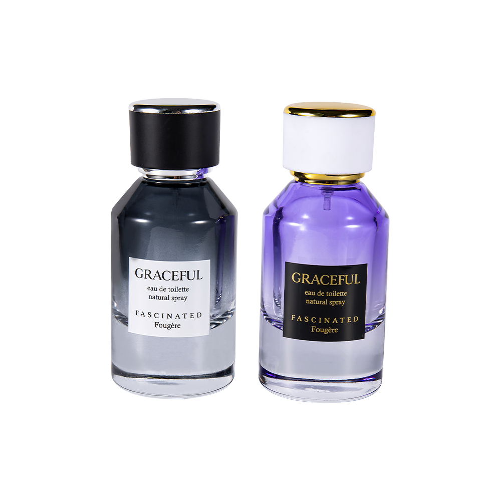 GC4416-WJ2098 Flacon de parfum din sticlă imprimată acoperită de 50 ml cu piele, capac din plastic ABS, căptușeală din PP rezistentă la UV