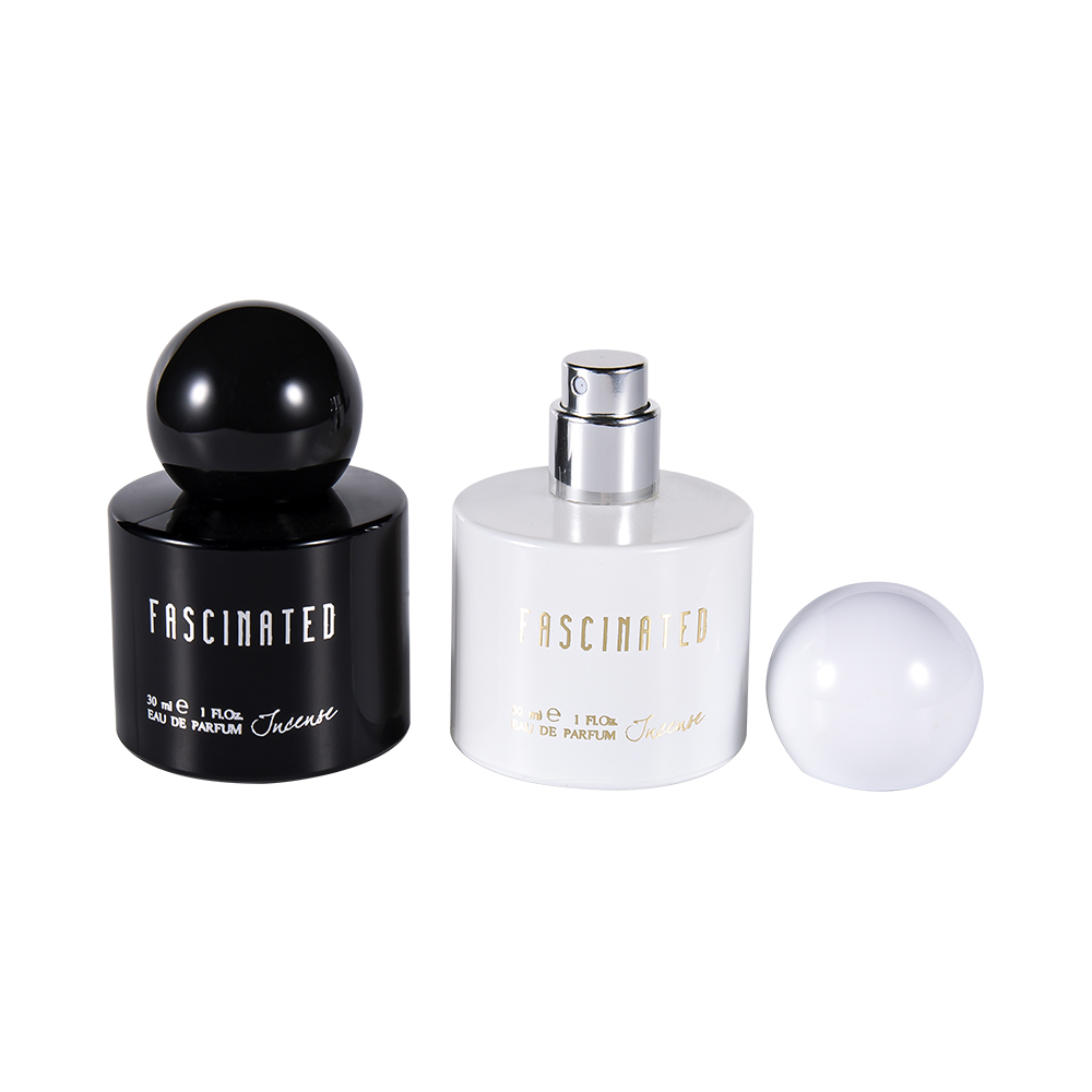 GC4748-WJ2537 Flacon de parfum cilindric din sticlă din folie de aur de 30 ml cu capac sferic din plastic ABS PP