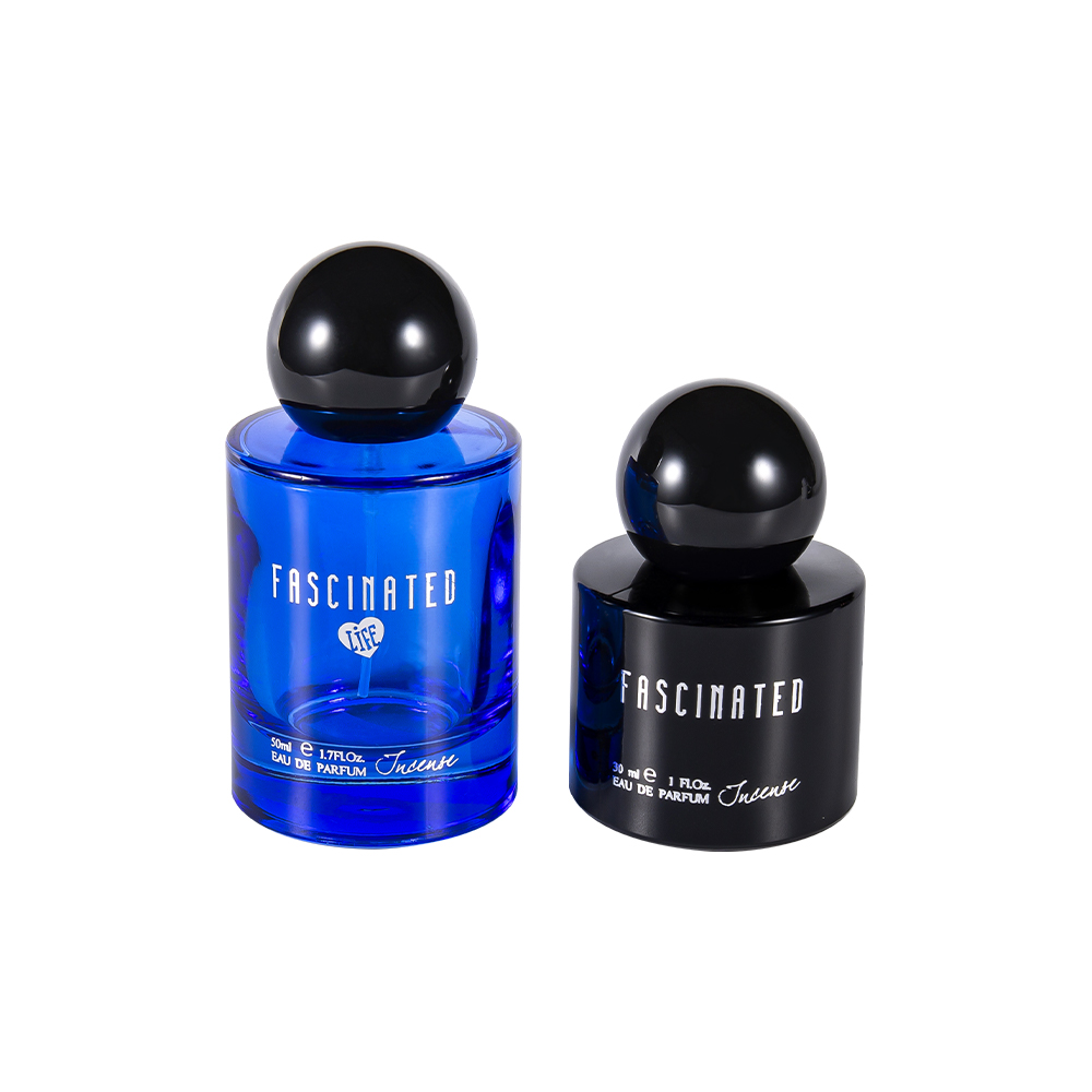 GC4749-WJ2537 Flacon de parfum cilindric din sticlă din folie de aur de 50 ml cu capac sferic din plastic ABS PP