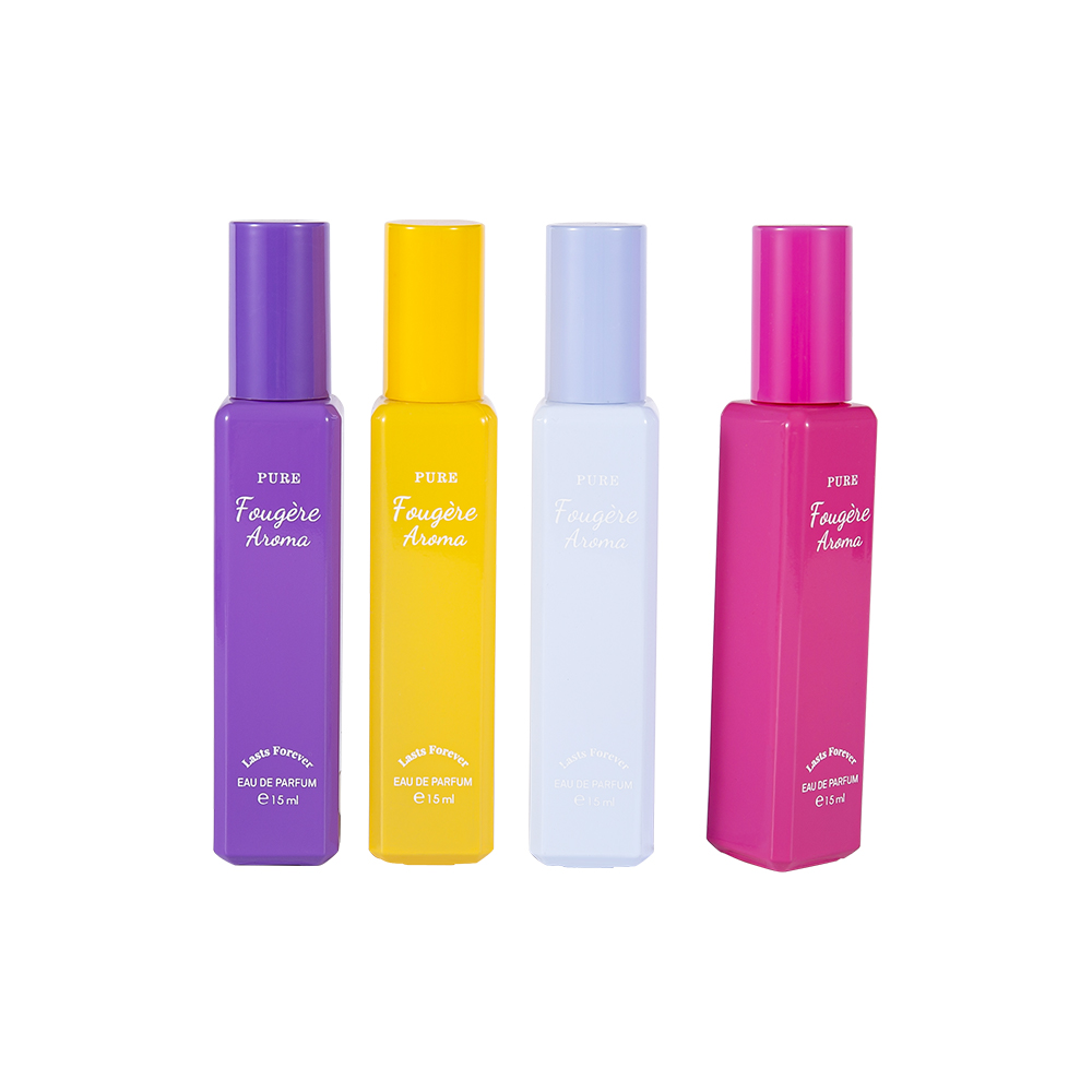 GC4222-WJ2369 Flacon de parfum din sticlă acoperită cu capacitate mică de 15 ml, cu capac colorat din plastic PP