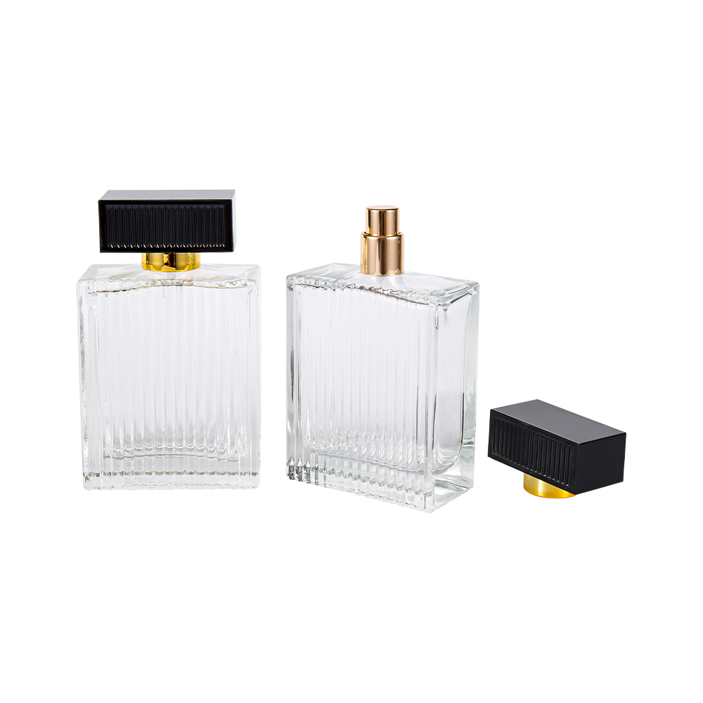 KY1112-WJ2092 Flacon de parfum din sticlă cu dungi verticale de 100 ml cu dungi din plastic Abs.