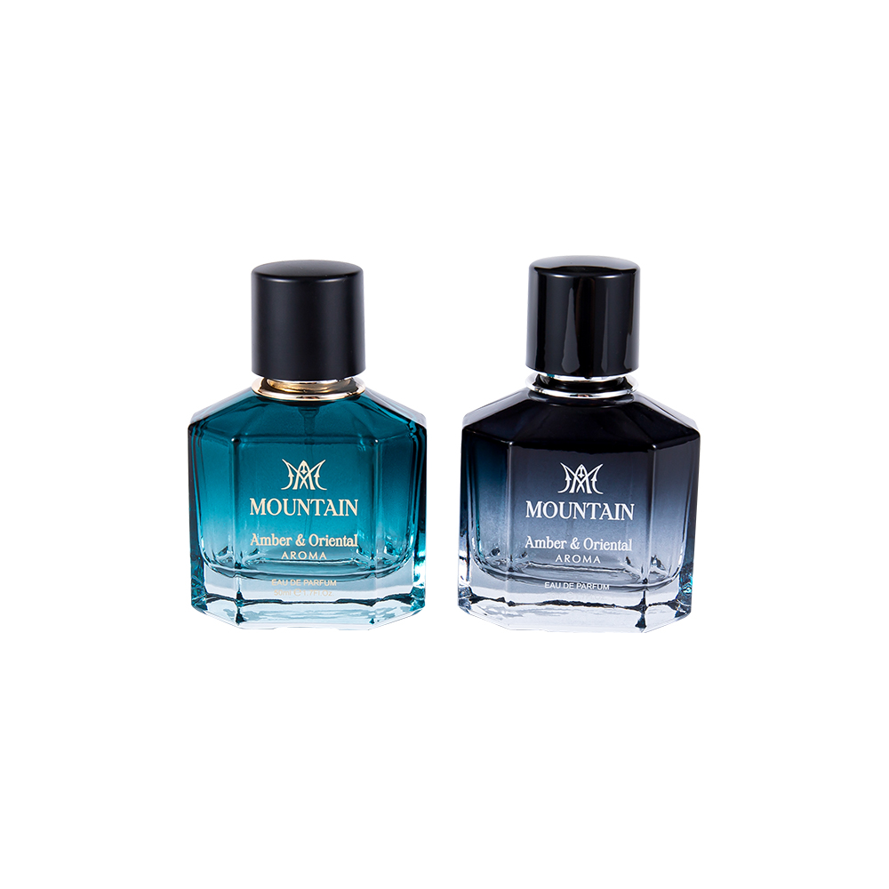 GC4030-WJ2099 Flacon de parfum din sticlă de 50 ml cu imprimare acoperită și bandă de imprimare la cald PP Abs Cap de parfum UV