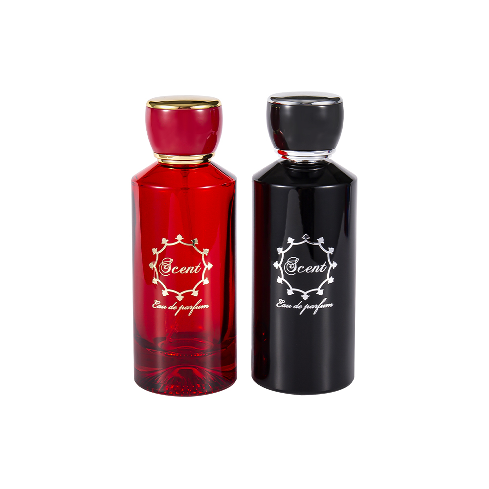 GC4406-WJ2071 Flacon de parfum cu fund cu model de 100 ml, cu capac rotund de parfum din plastic ABS, roșu strălucitor și negru