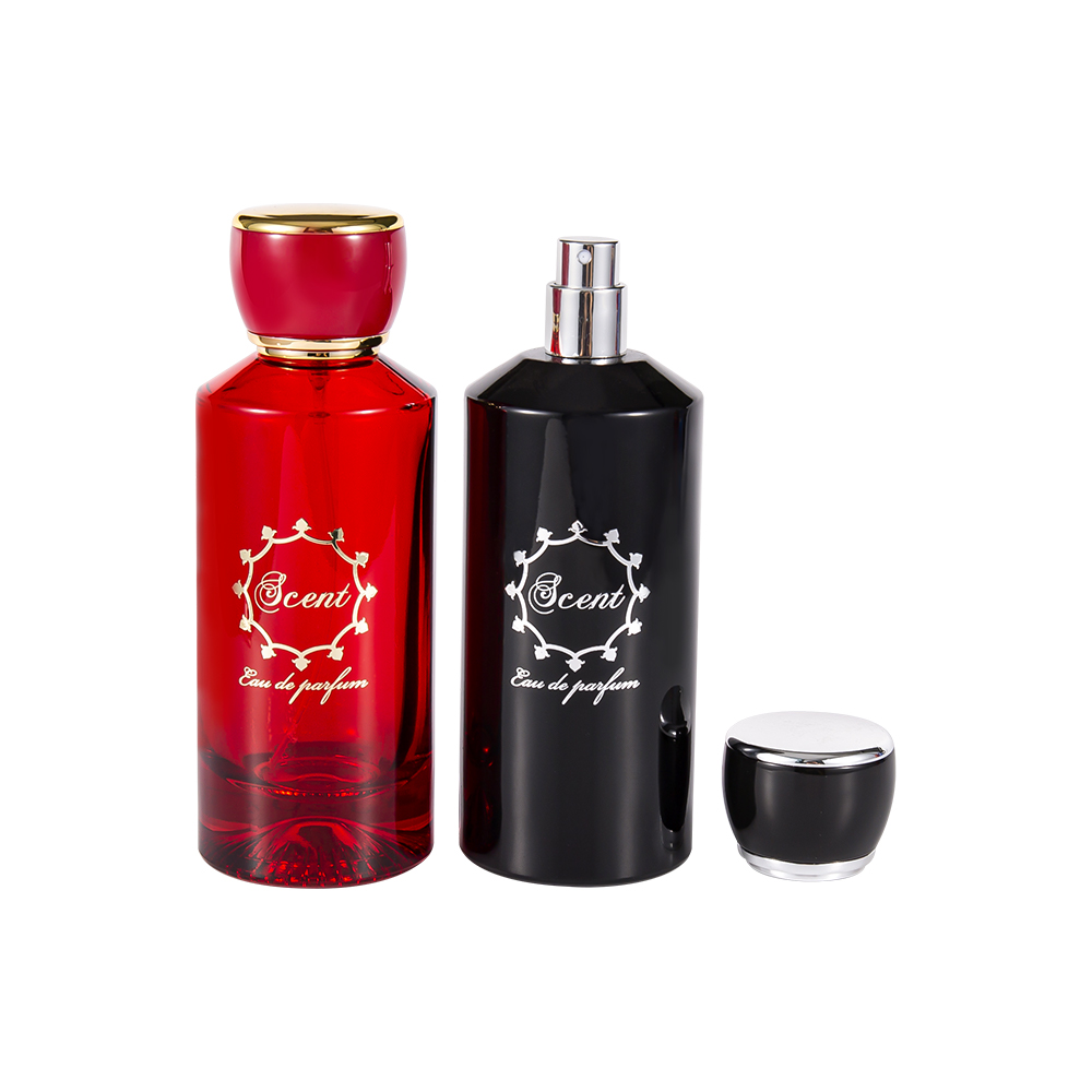 GC4406-WJ2071 Flacon de parfum cu fund cu model de 100 ml, cu capac rotund de parfum din plastic ABS, roșu strălucitor și negru