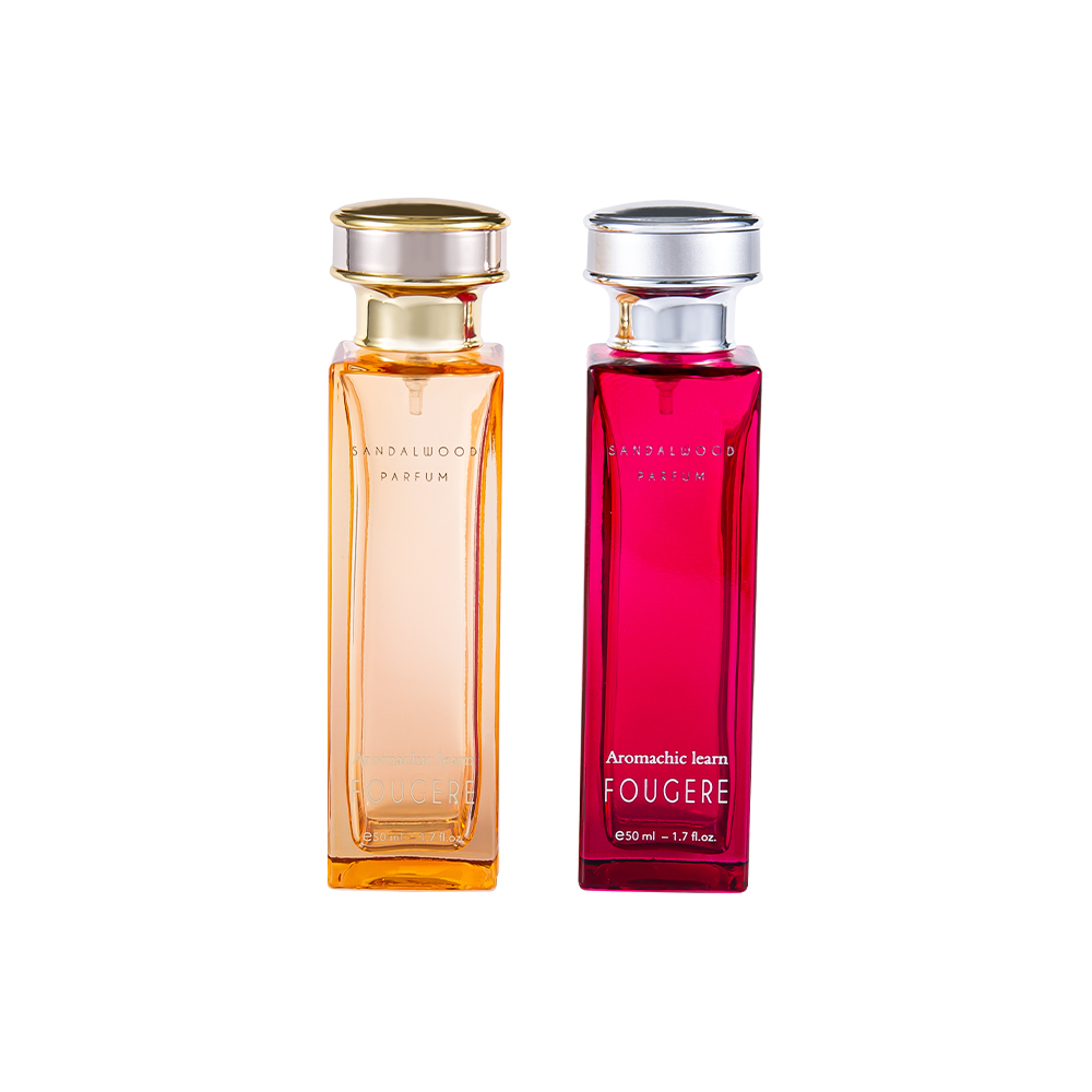 GC4138-WJ2164 Flacon de parfum clasic dreptunghiular din sticlă de 50 ml cu capac de parfum argintiu-auriu strălucitor