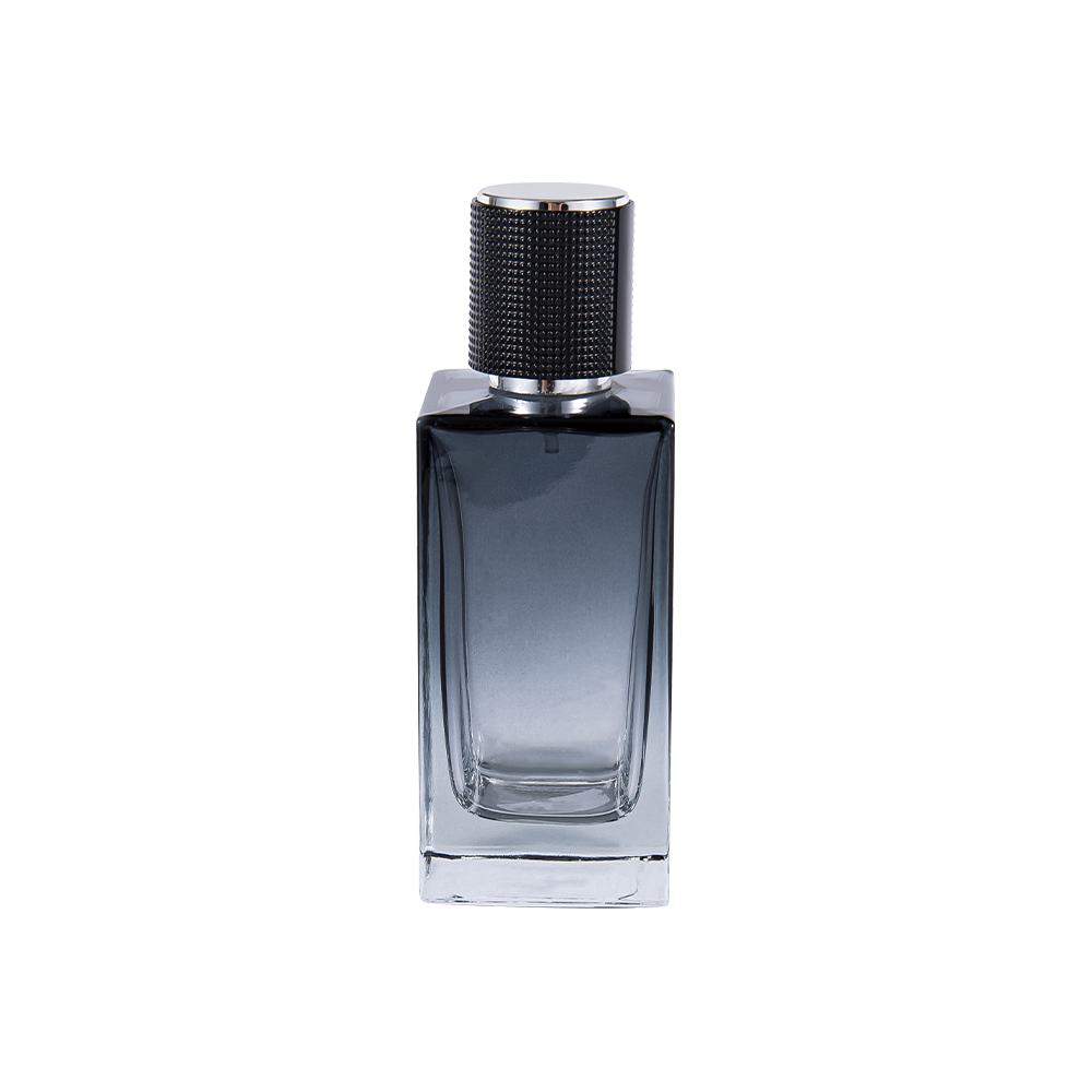 KY368-WJ2271 Flacon de parfum dreptunghiular din sticlă de 50 ml cu acoperire în degrade, capac din plastic ABS, căptușeală argintie UV